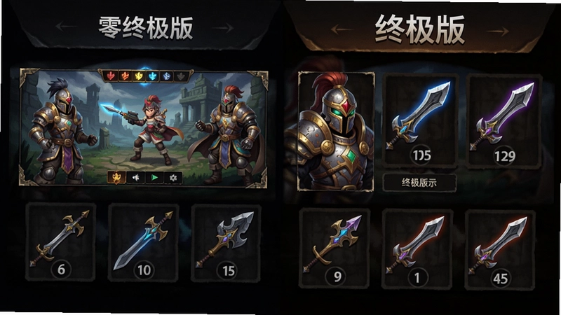 分层零终极版游戏主界面与“终极版”专属内容展示,包含角色和武器