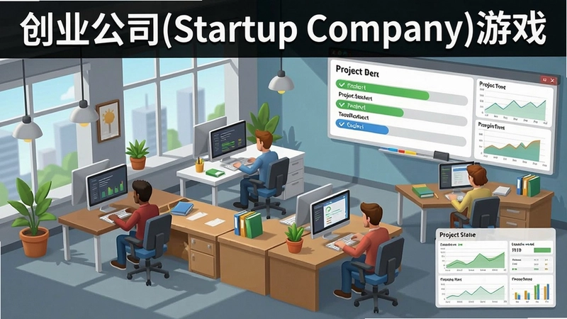 创业公司(Startup Company)游戏高清主界面截图,展示办公室布局、员工工作状态、项目进度条与财务报表,“创业公司(Startup Company)游戏”