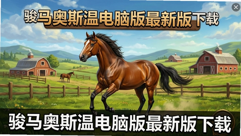 骏马奥斯温游戏主界面,高清画质展现牧场风光与骏马英姿,文字“骏马奥斯温电脑版最新版下载”
