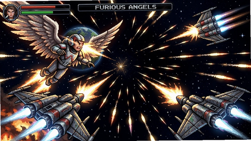 愤怒天使Furious Angels激烈空战场景,弹幕华丽的太空射击游戏画面