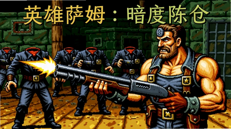 “英雄萨姆:暗度陈仓”经典激战场景,主角手持双管霰弹枪迎战成批无头自爆兵,画面色彩浓烈怀旧