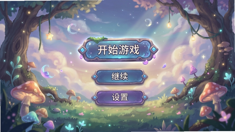 微小的回声游戏主界面,包含“开始游戏”“继续”“设置”等选项,画面风格唯美梦幻