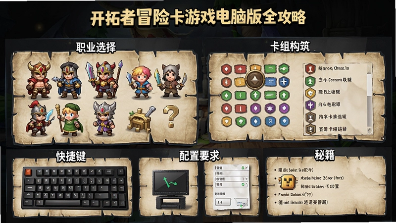 开拓者冒险卡牌游戏电脑版全攻略,涵盖“职业选择”“卡组构筑”“快捷键”“配置要求”“秘籍”等内容