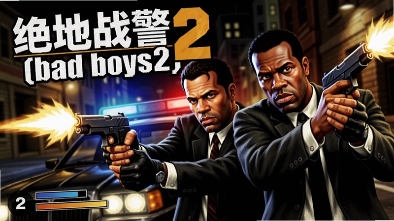 绝地战警2(bad boys2)游戏主界面全屏截图,包含“绝地战警2(bad boys2)”标题画面与警探双人持枪造型,突出经典动作射击氛围