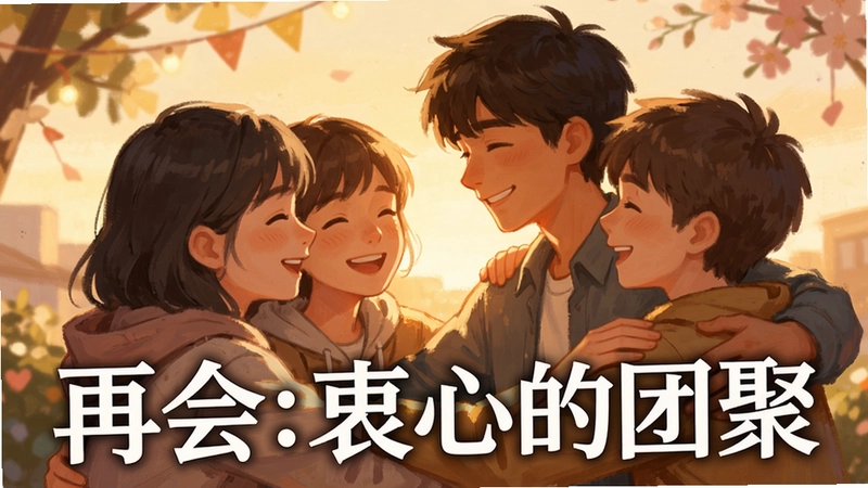 再会:衷心的团聚游戏主视觉封面,展现主人公与旧友重逢的温暖瞬间,“再会:衷心的团聚”标题清晰