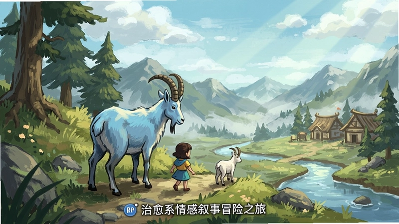 岩羊(Blue Sheep)PC游戏唯美手绘场景与主角Blue寻找同伴的旅途画面,“治愈系情感叙事冒险之旅”
