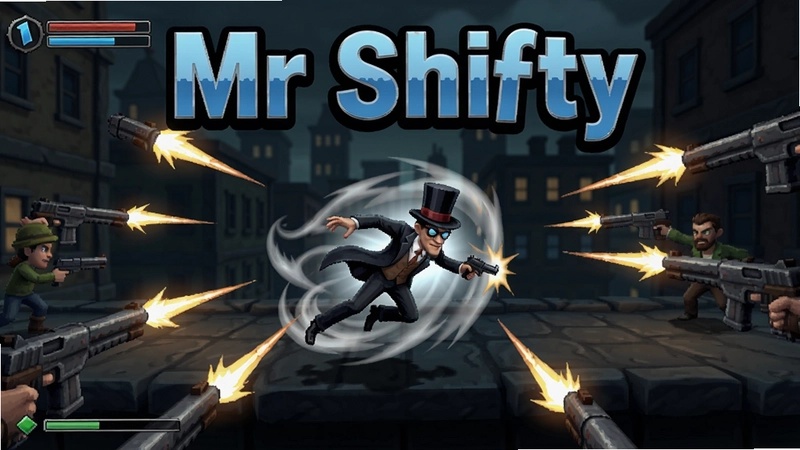 Mr Shifty 游戏实机战斗场景,瞬移先生穿梭枪弹,“Mr Shifty”标题字样