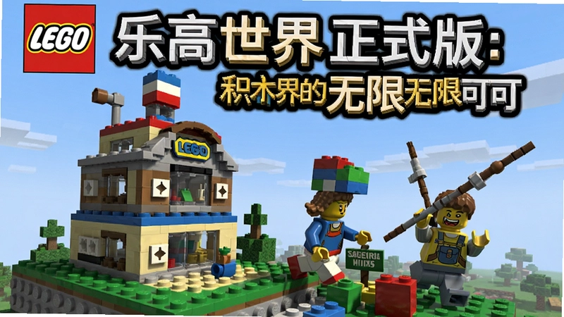 乐高世界正式版 游戏主界面 建筑 创造 冒险 沙盒玩法,文字“乐高世界正式版:积木世界的无限可能”