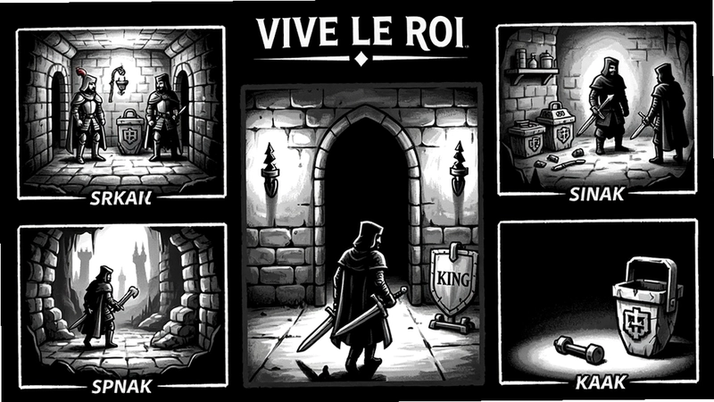 黑白风格潜行解谜 “Vive le Roi” 国王拯救之路,包含全关卡场景与道具