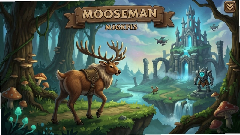 麋鹿人(Mooseman)游戏主界面与神话世界场景,“麋鹿人”在森林中穿行