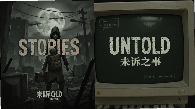 Stories Untold游戏封面与复古终端界面,文字