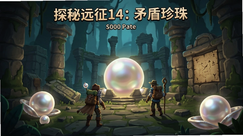 “探秘远征14:矛盾珍珠”游戏主场景,神秘遗迹、发光珍珠、冒险解谜画面