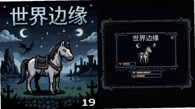 幻想马赛克19:世界边缘 游戏封面与主界面截图,复古像素暗黑奇幻风格,包含“世界边缘”字样