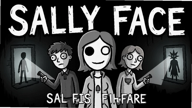 “Sally Face”手绘恐怖游戏主角Sal Fisher与朋友们调查神秘事件的海报风格画面