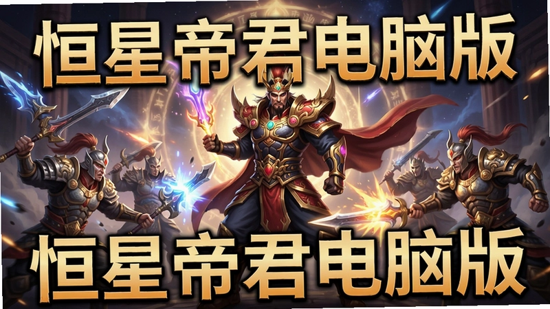 恒星帝君游戏精美画面,帝君角色与神将战斗场景,标题文字“恒星帝君电脑版”