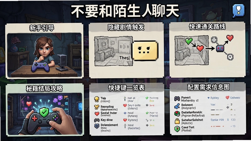 “不要和陌生人聊天”游戏整体内容盘点,含新手引导、隐藏剧情触发、快速通关路线、秘籍结局攻略、快捷键一览表及配置需求信息图