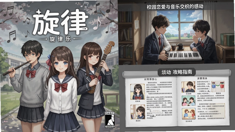 灰色的旋律游戏封面、角色立绘、剧情场景与攻略指南,展现“校园恋爱与音乐交织的感动”