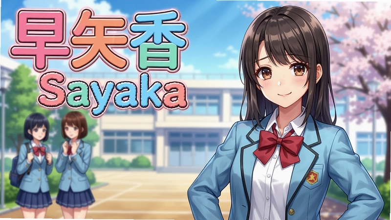 早矢香Sayaka游戏主视觉图,包含标题文字“早矢香Sayaka”和女主角立绘,展现青春校园风格