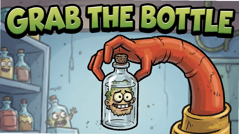 Grab the Bottle抓住瓶子 游戏封面 带有橡胶手臂抓取瓶子的搞怪画面