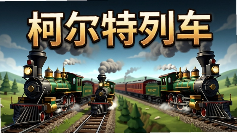 展示柯尔特列车游戏主界面与列车运行场景的高清宣传图,图中包含“柯尔特列车”游戏标题与多辆蒸汽火车