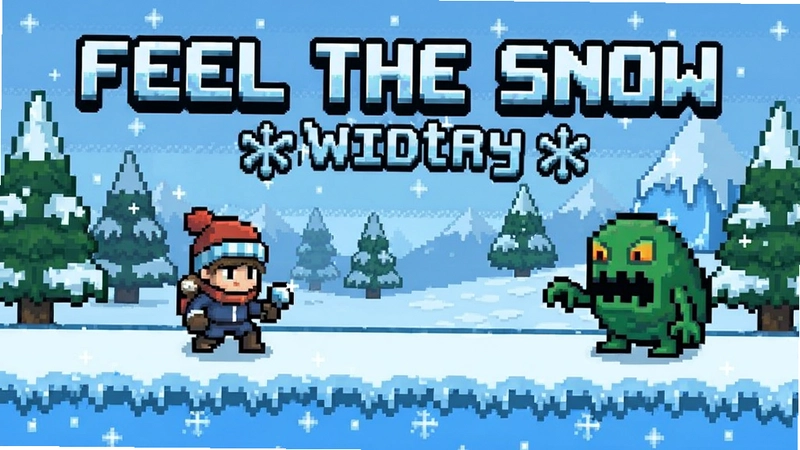 像素风生存冒险游戏Feel The Snow(感受冬季)电脑版封面主图,包含冰雪场景、可爱角色与怪物