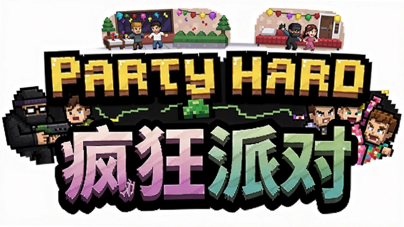 像素风游戏 Party Hard 疯狂派对游戏封面,中文logo