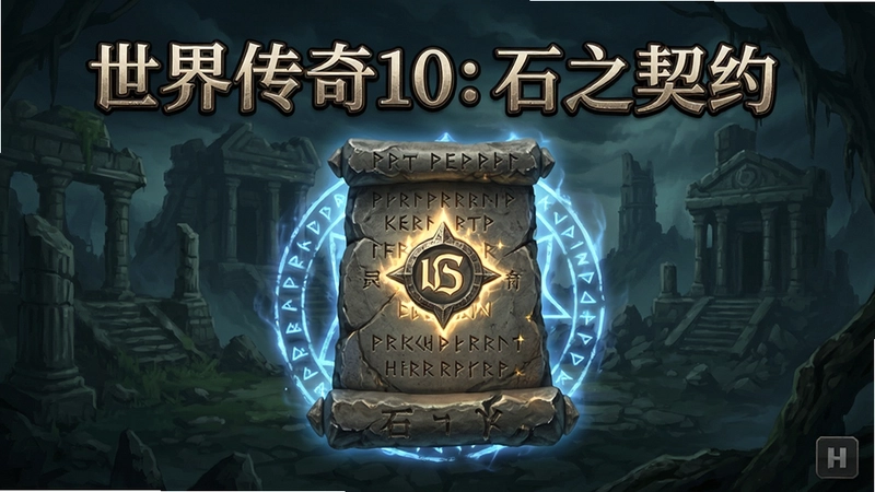 世界传奇10:石之契约游戏主界面高清截图,展示“世界传奇10:石之契约”标题与神秘石之契约画面