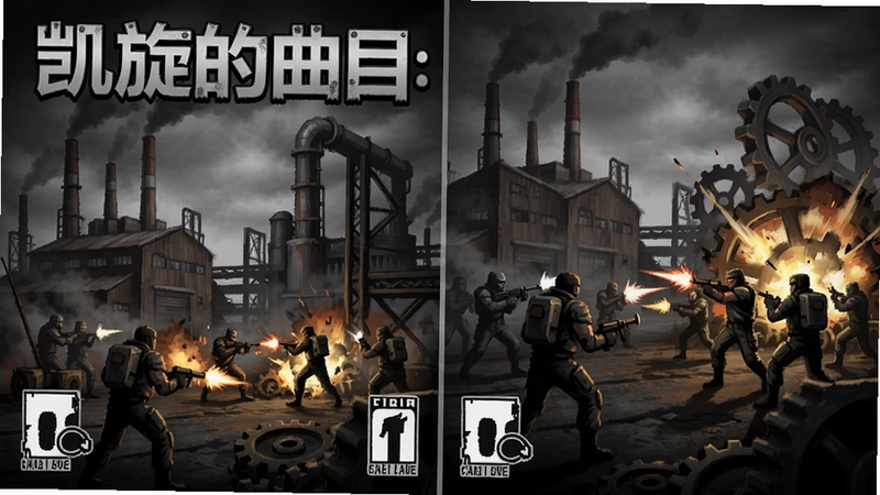“凯旋的曲目:工业区”游戏封面与战斗场景,工业区激战画面