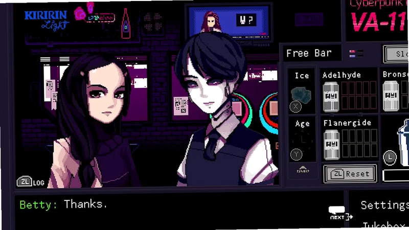 VA-11 HALL-A:赛博朋克酒保行动角色好感度界面与客人对话