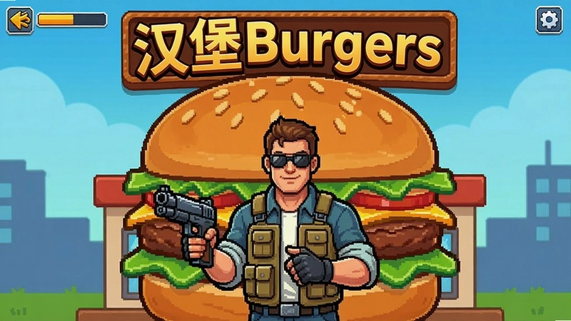 ���ɺ���Burgers��Ϸ����ͼƬ��������������ֳ�ǹе�Ľ�ɫ�����о޴󺺱����ƣ�����ע������Burgers������