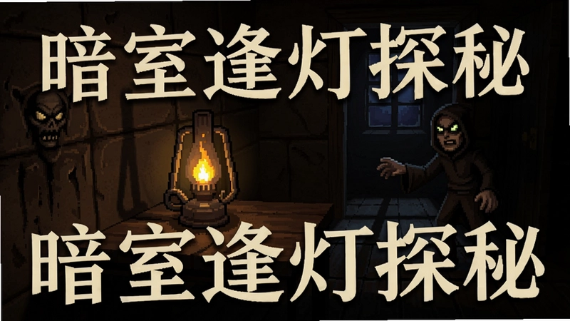 暗室逢灯游戏经典场景,黑暗房间中一盏灯火映照诡异氛围,文字“暗室逢灯探秘”