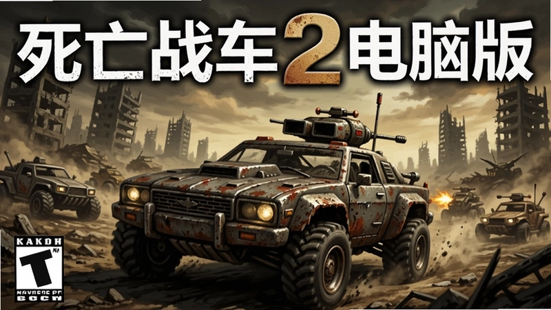 死亡战车2游戏封面图,包含“死亡战车2电脑版”文字,展示战车与末世场景