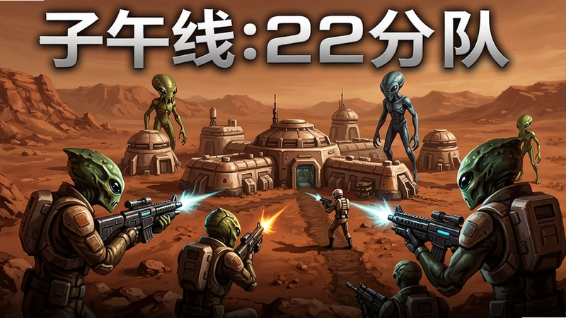 子午线:22分队 科幻即时战略游戏 火星基地 外星敌人 小队作战 建筑群 高清游戏宣传图 封面