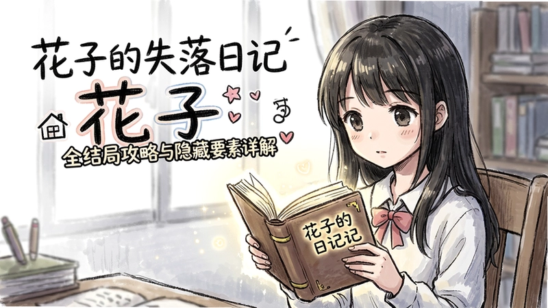 花子的失落日记电脑版游戏主视觉图,手绘风少女花子与发光日记本,“花子的失落日记全结局攻略与隐藏要素详解”