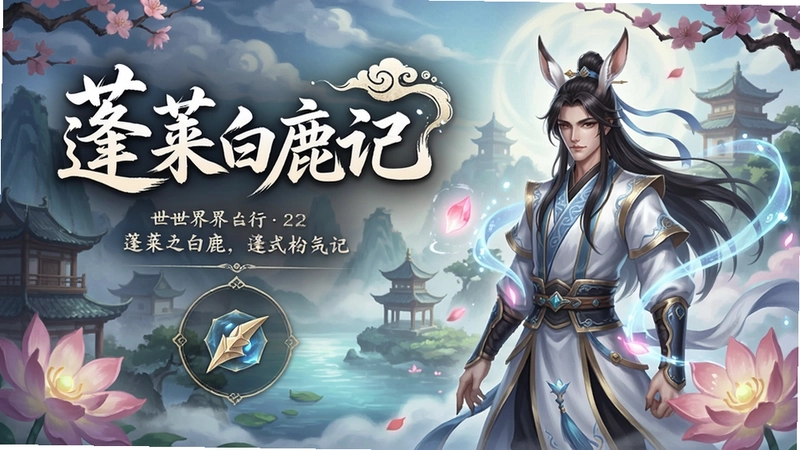 蓬莱白鹿记游戏宣传图,包含游戏标题“蓬莱白鹿记”与主角形象,画面唯美仙侠风格,概括游戏世界观与玩法