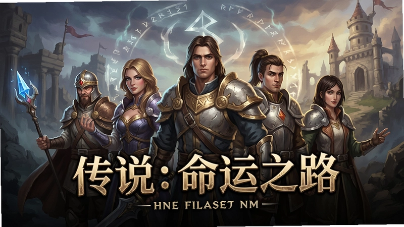 传说:命运之路游戏封面与主角团集结,文字标注“传说:命运之路”