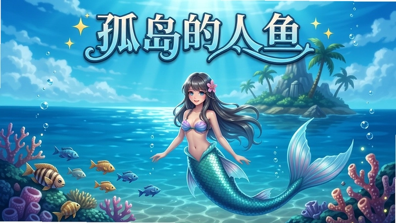 孤岛的人鱼游戏画面,海洋,人鱼少女,岛屿,恋爱养成,文字“孤岛的人鱼”