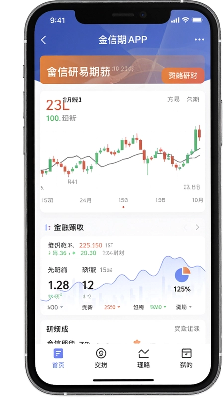 金信期货APP手机界面展示,期货交易行情分析研报策略智能组合功能,金融理财工具