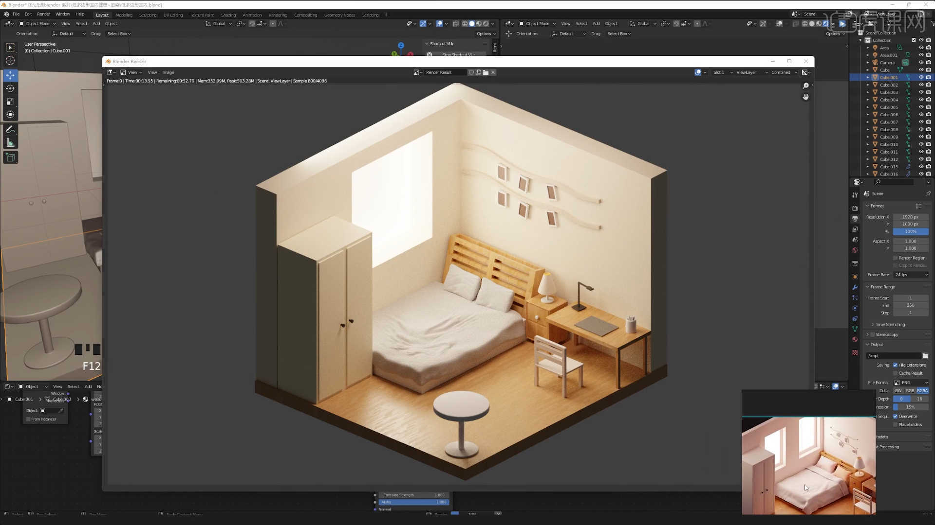 Bevel的画 卧室bedroom场景 不同物件参数对比 纵深感设置