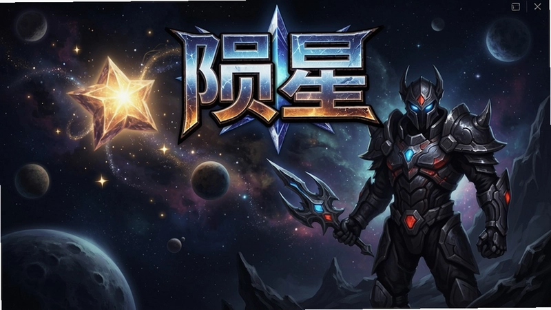 陨星电脑版游戏主界面展示,星辰特效与暗黑风格角色,文字