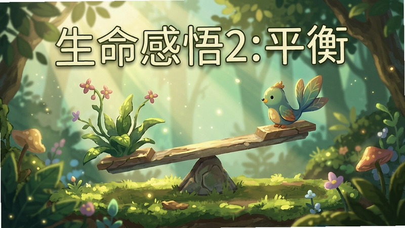 生命感悟2:平衡游戏截图,展示平衡玩法,画面唯美,有阳光和植物,文字