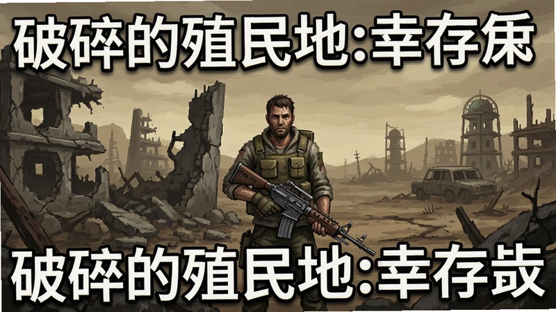 破碎的殖民地:幸存者 游戏截图 幸存者站在废墟前,手持武器,背景是荒凉的殖民地,文字说明为破碎的殖民地:幸存者