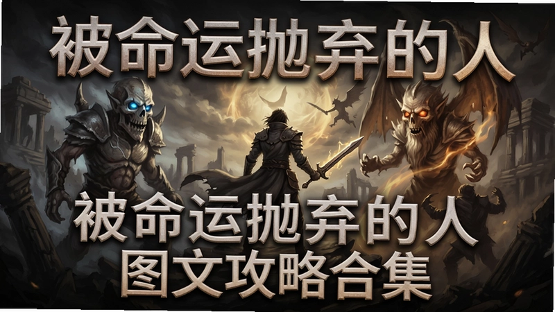 被命运抛弃的人游戏宣传图,包含主角与命运抗争的史诗场景,标题“被命运抛弃的人图文攻略合集”