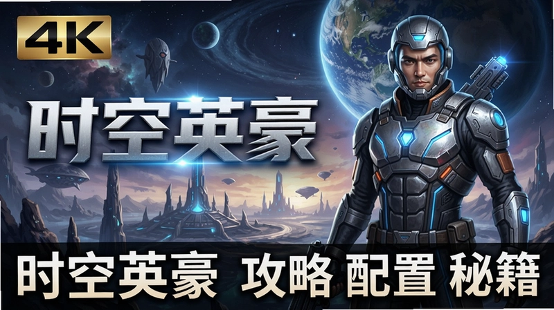展现“时空英豪”宏大外星世界与主角特工形象的4K游戏封面,标注“时空英豪 攻略 配置 秘籍”等核心关键词