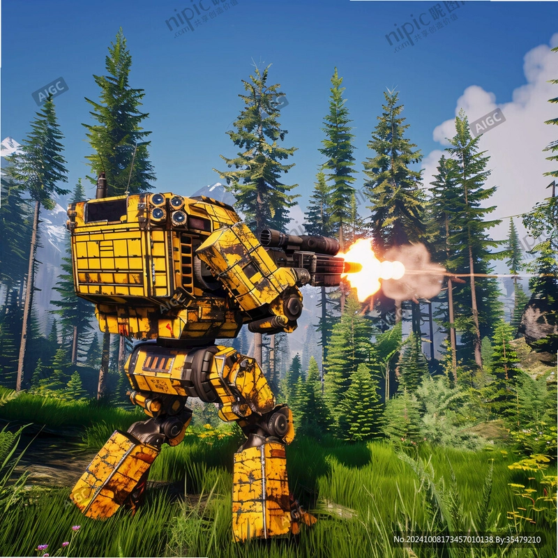 ARC游戏战斗场景,玩家射击巨型机器人