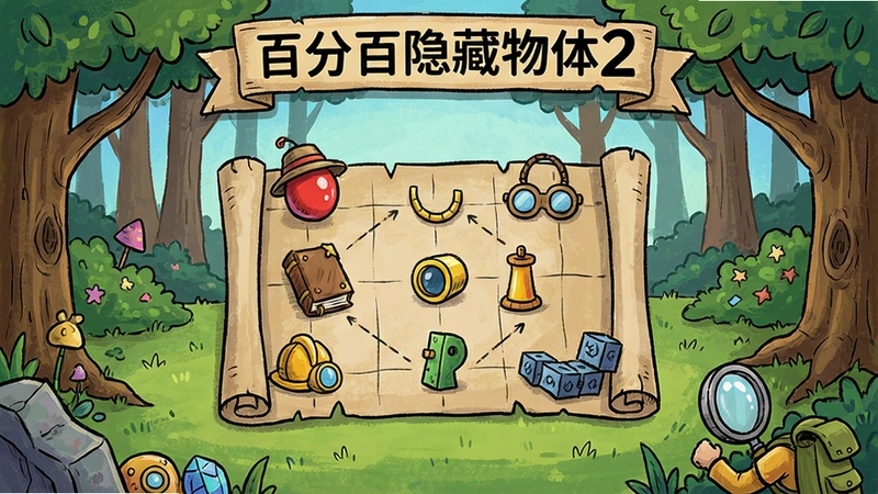 “百分百隐藏物体2”精美游戏主界面,手绘寻物场景,多彩隐藏物品,解谜冒险