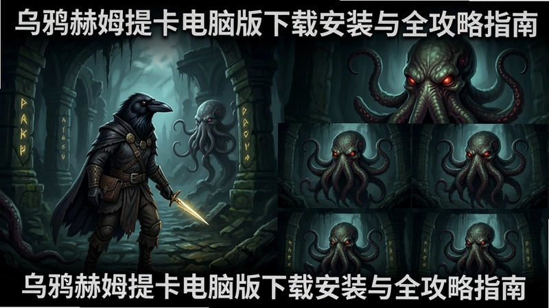 乌鸦赫姆提卡电脑版暗黑奇幻世界,主角探索神秘遗迹,克苏鲁风格怪物,高清游戏封面与截图集合,“乌鸦赫姆提卡电脑版下载安装与全攻略指南”