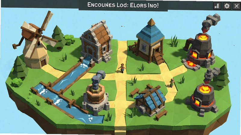 ңԶ������:Ԫ����Ϸ���Ĵ�Ԫ��֮��������������Դ��������չʾ������ΪLow-Poly��񣬰����糵��ˮ������¯����ʩ