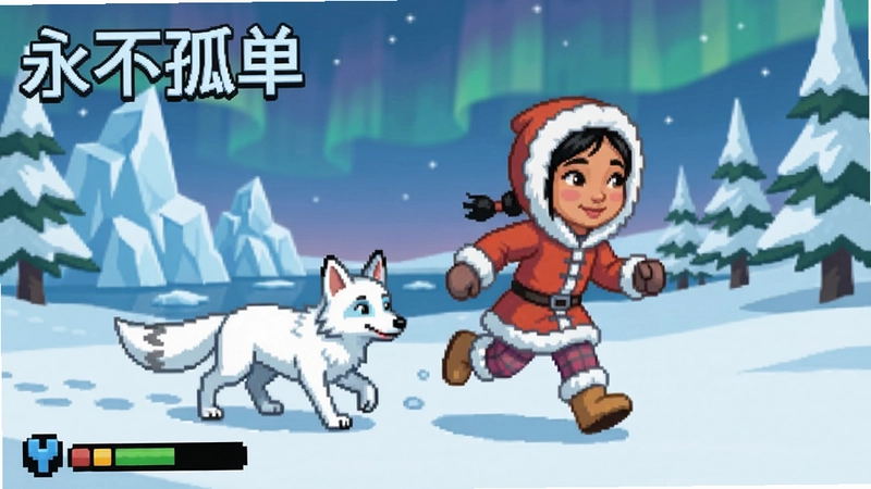 永不孤单游戏截图, 因纽特小女孩和北极狐在雪地中奔跑, 画面唯美