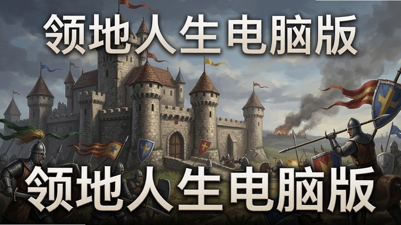 领地人生电脑版宣传海报,城堡建筑与中世纪战争场景,号标注:领地人生电脑版